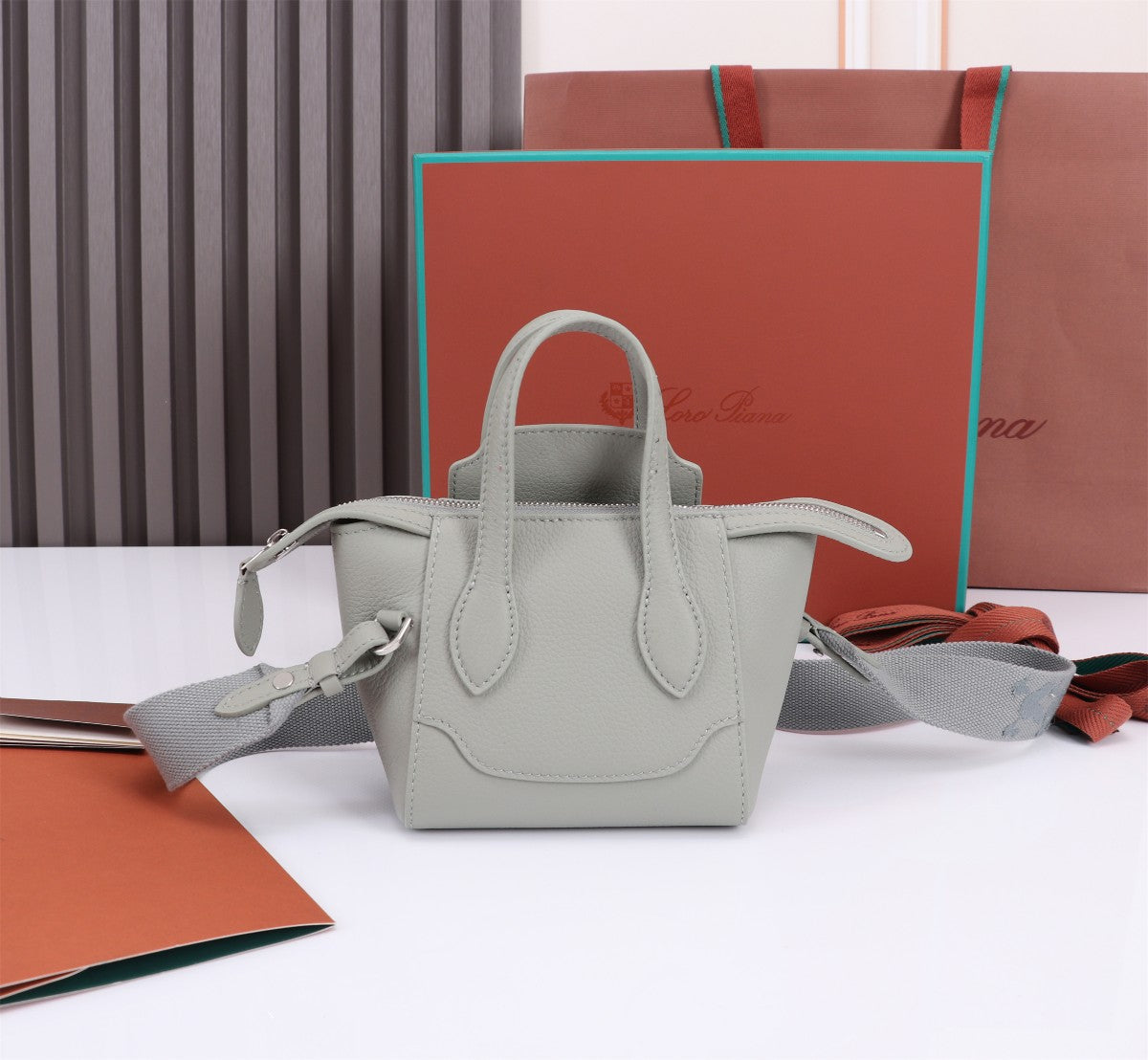 LORO PIANA NANO SMILE BAG 18 IN HARBOR GRAY CALFSKIN