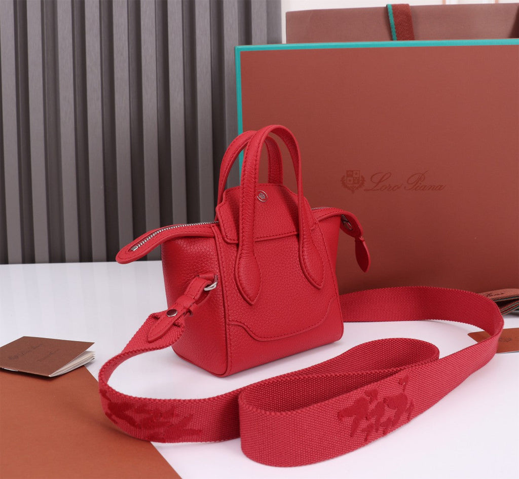 LORO PIANA NANO SMILE BAG 18 IN CRIMSON RED CALFSKIN