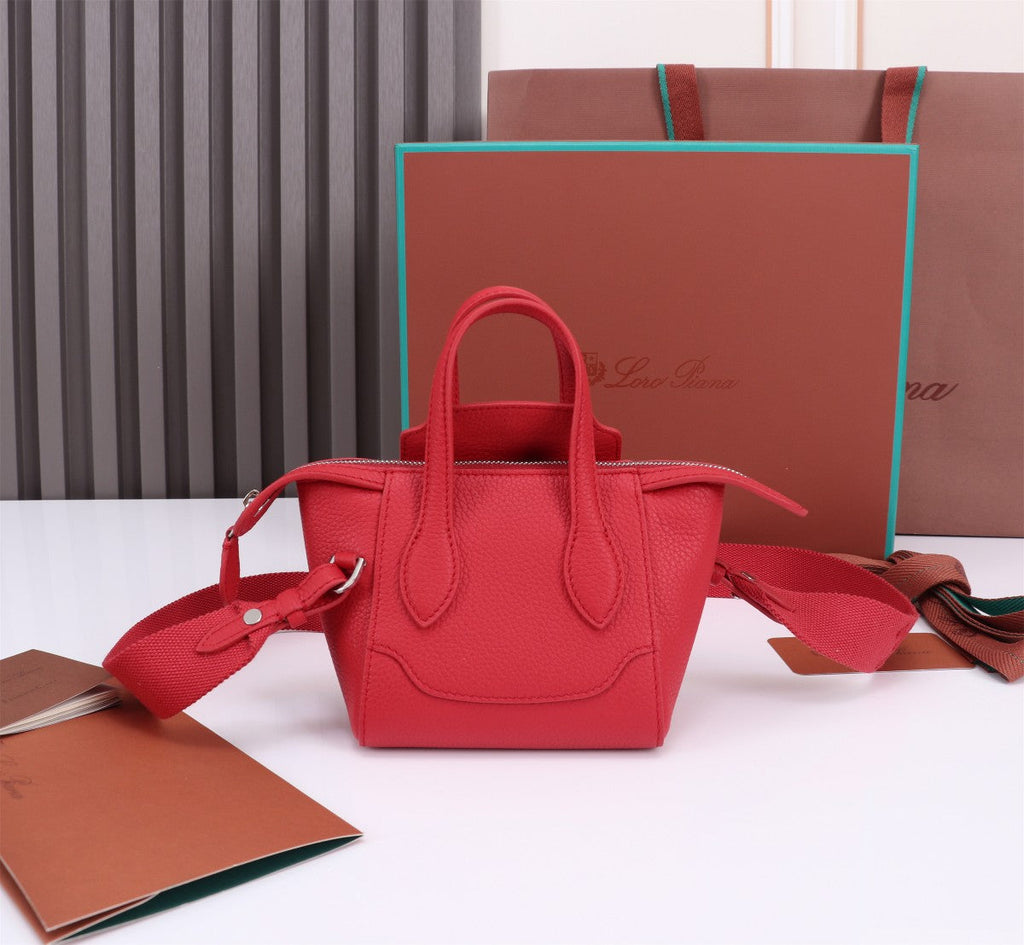 LORO PIANA NANO SMILE BAG 18 IN CRIMSON RED CALFSKIN