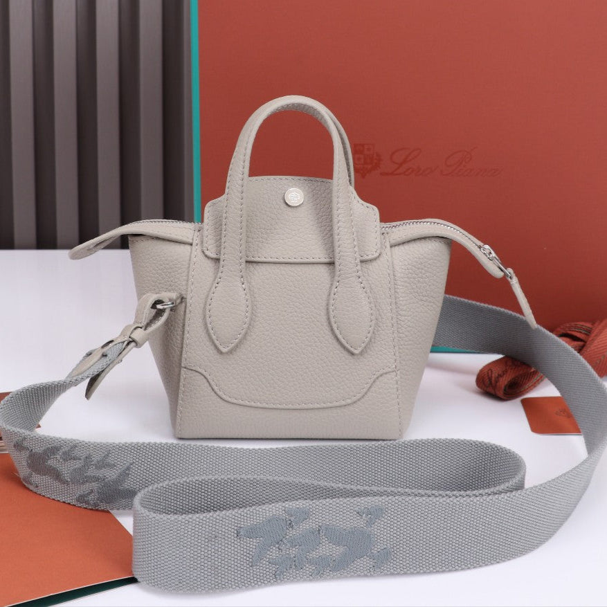 LORO PIANA NANO SMILE BAG 18 IN PASTEL GRAY CALFSKIN