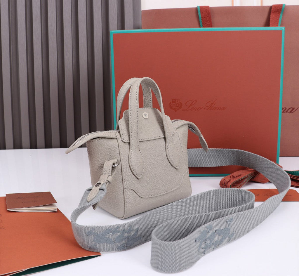 LORO PIANA NANO SMILE BAG 18 IN PASTEL GRAY CALFSKIN