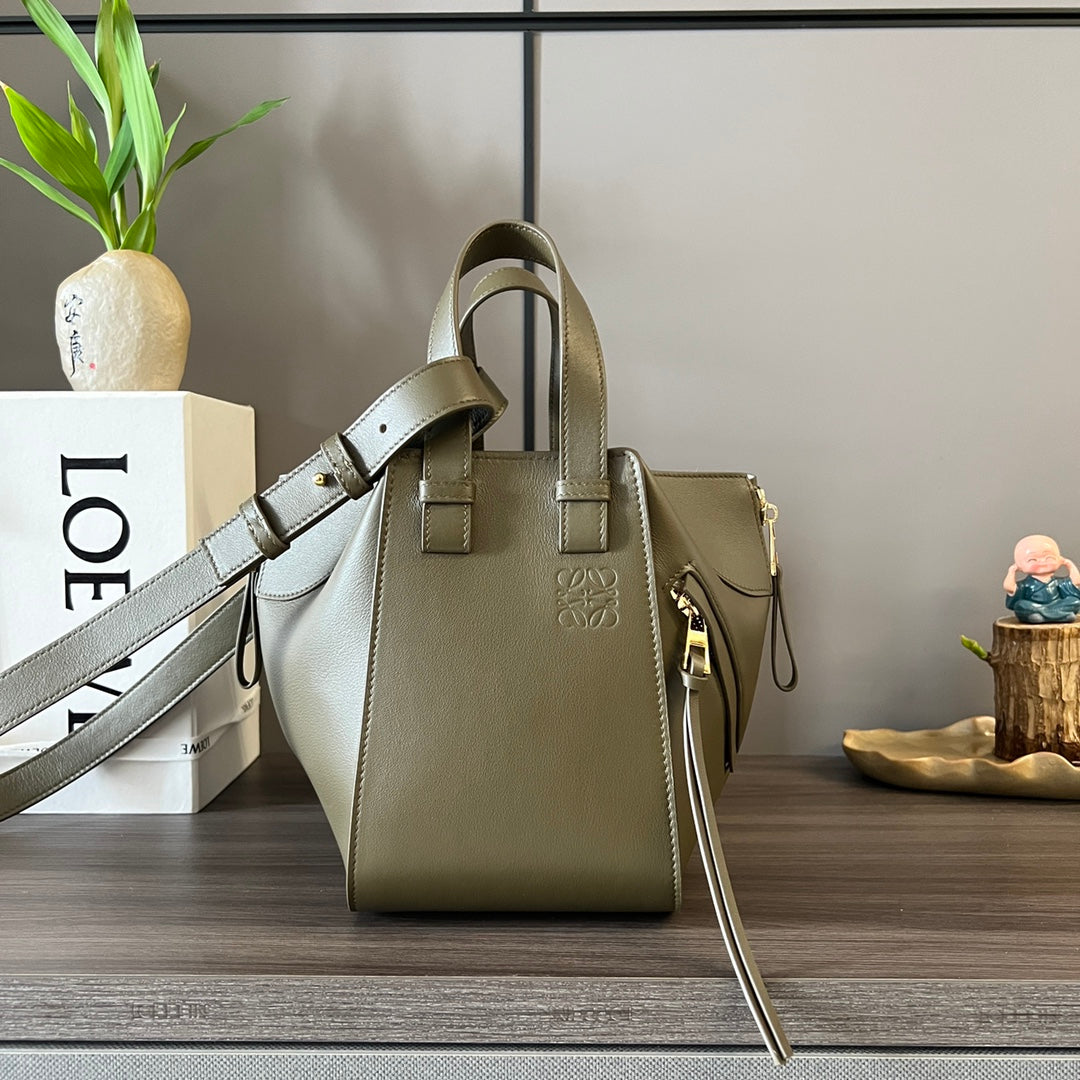LOEWE LOE 20 HAMMOCK COMPACT BAG IN ARMY GREEN CALFSKIN