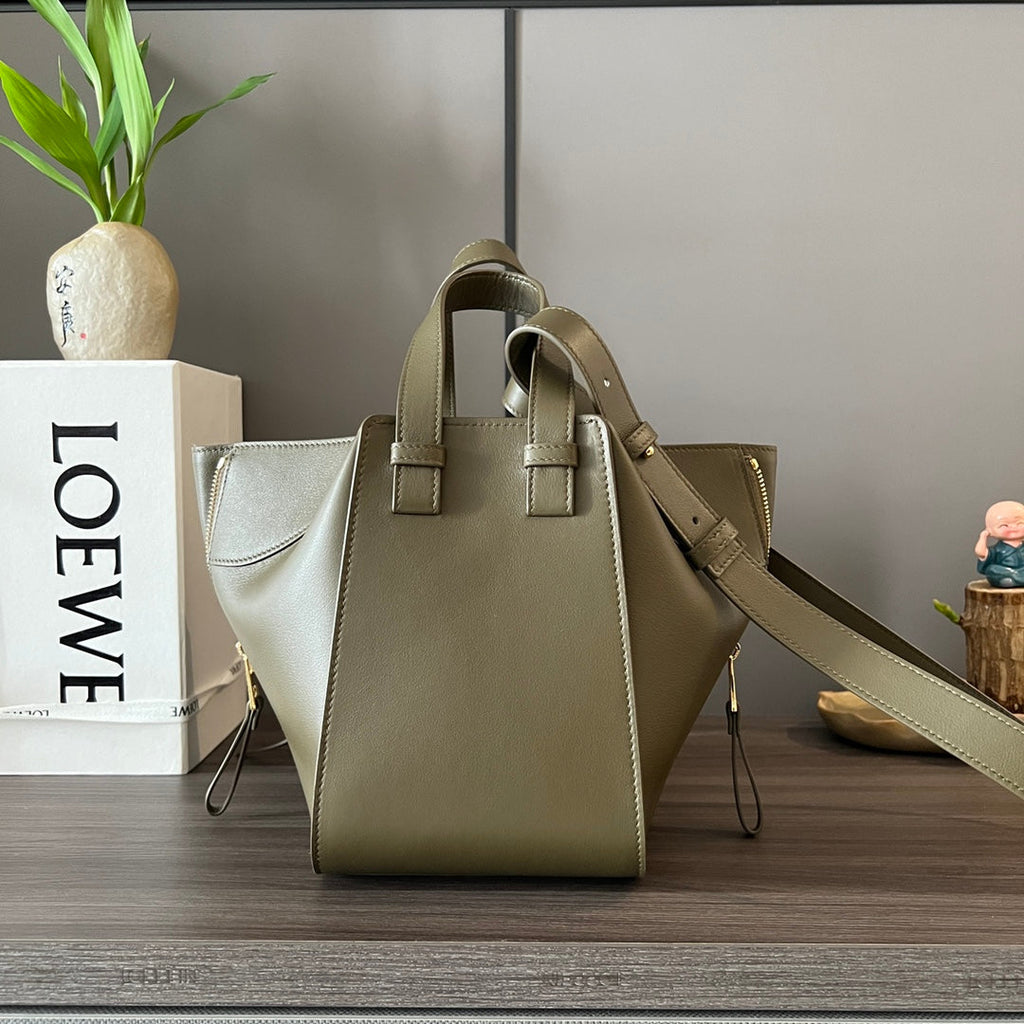 LOEWE LOE 20 HAMMOCK COMPACT BAG IN ARMY GREEN CALFSKIN