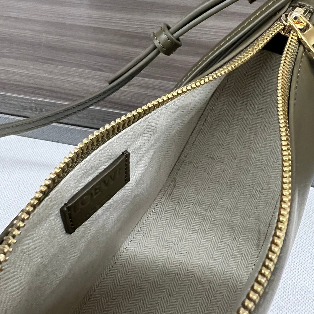 LOEWE LOE LUNA HOBO 28 BAG IN DARK OLIVE GREEN CALFSKIN