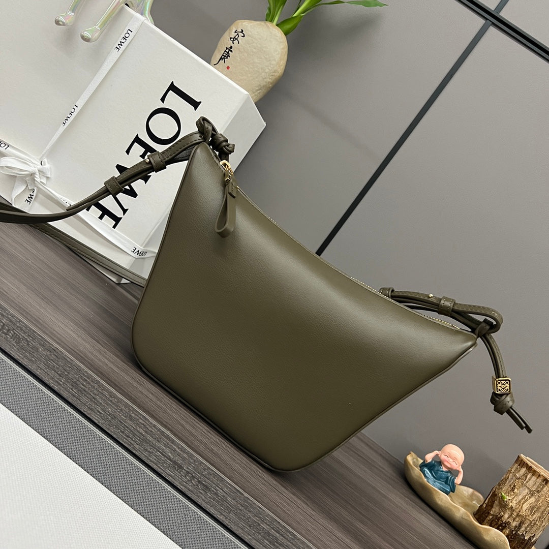 LOEWE LOE LUNA HOBO 28 BAG IN DARK OLIVE GREEN CALFSKIN