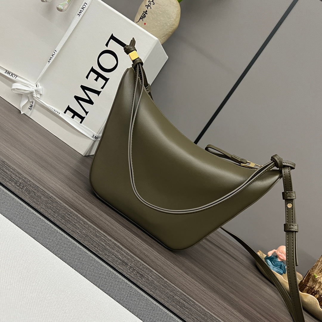 LOEWE LOE LUNA HOBO 28 BAG IN DARK OLIVE GREEN CALFSKIN