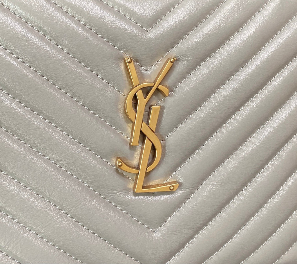SAINT LAURENT LOU CAMERA BAG 23 IN LIGHT GRAY CALFSKIN GOLD LOGO