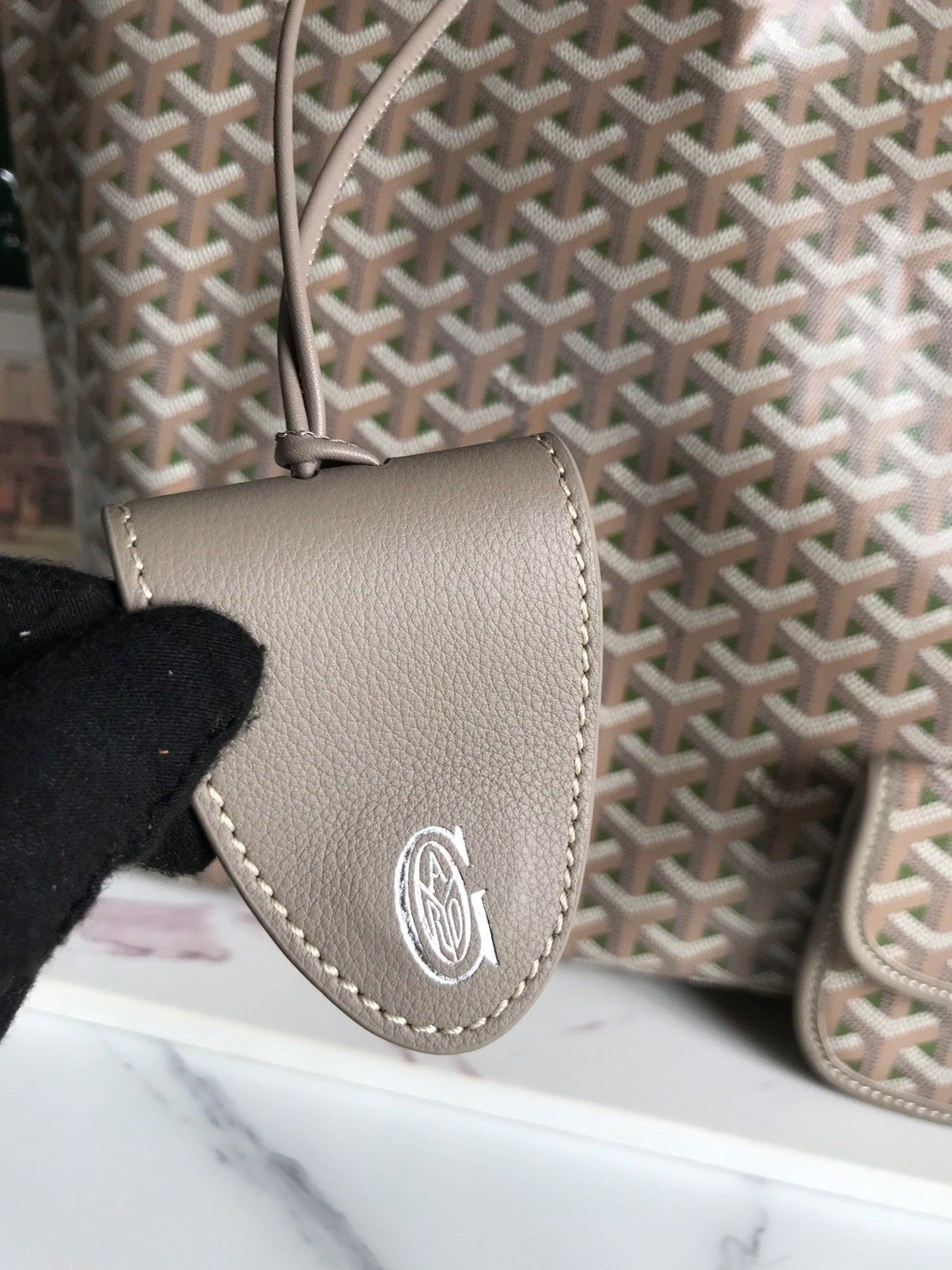 GOYARD SAINT LOUIS PM 40 IN GREY MIX GREEN GOYARDINE CANVAS AND CALFSKIN