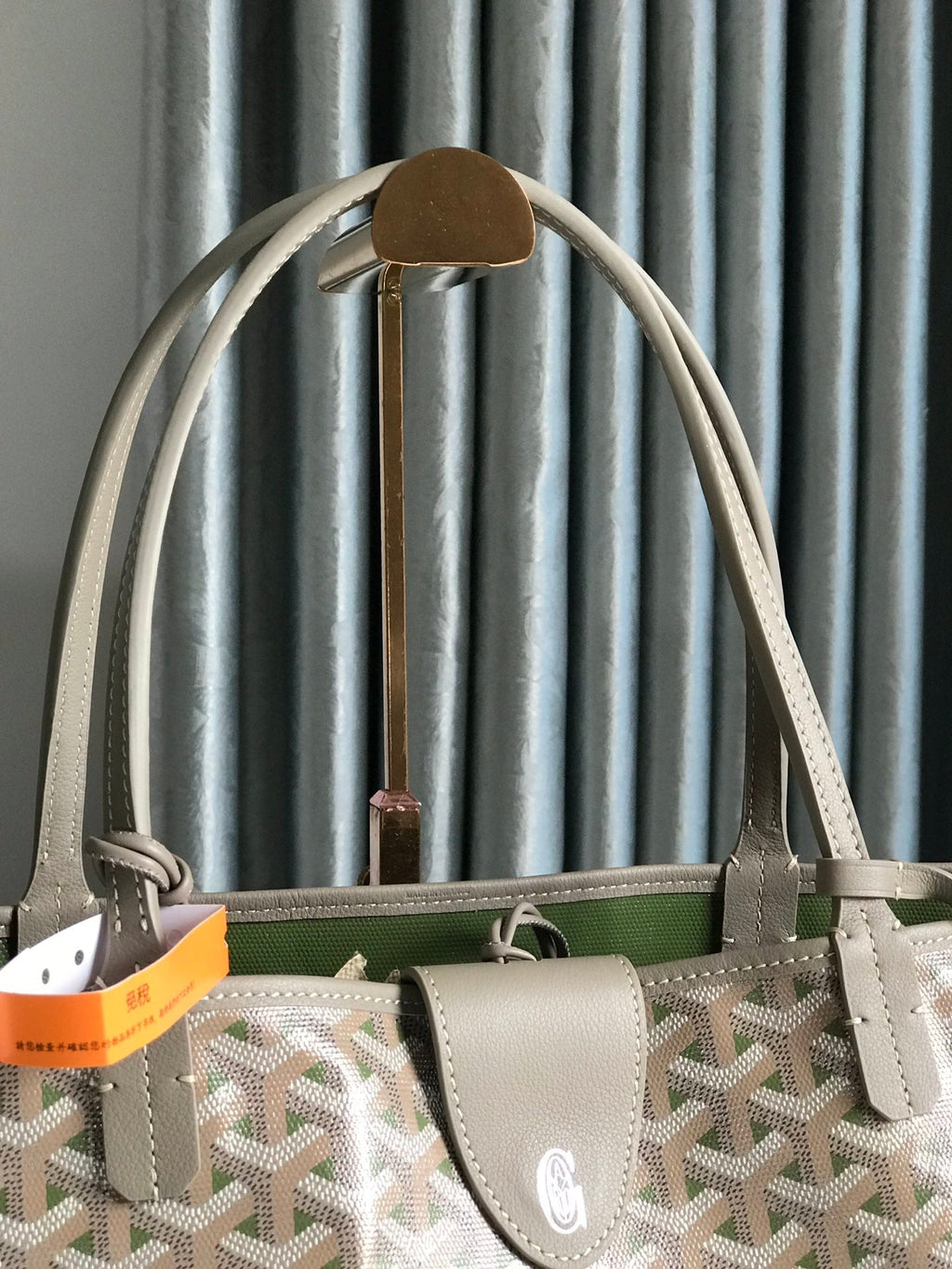 GOYARD SAINT LOUIS PM 40 IN GREY MIX GREEN GOYARDINE CANVAS AND CALFSKIN