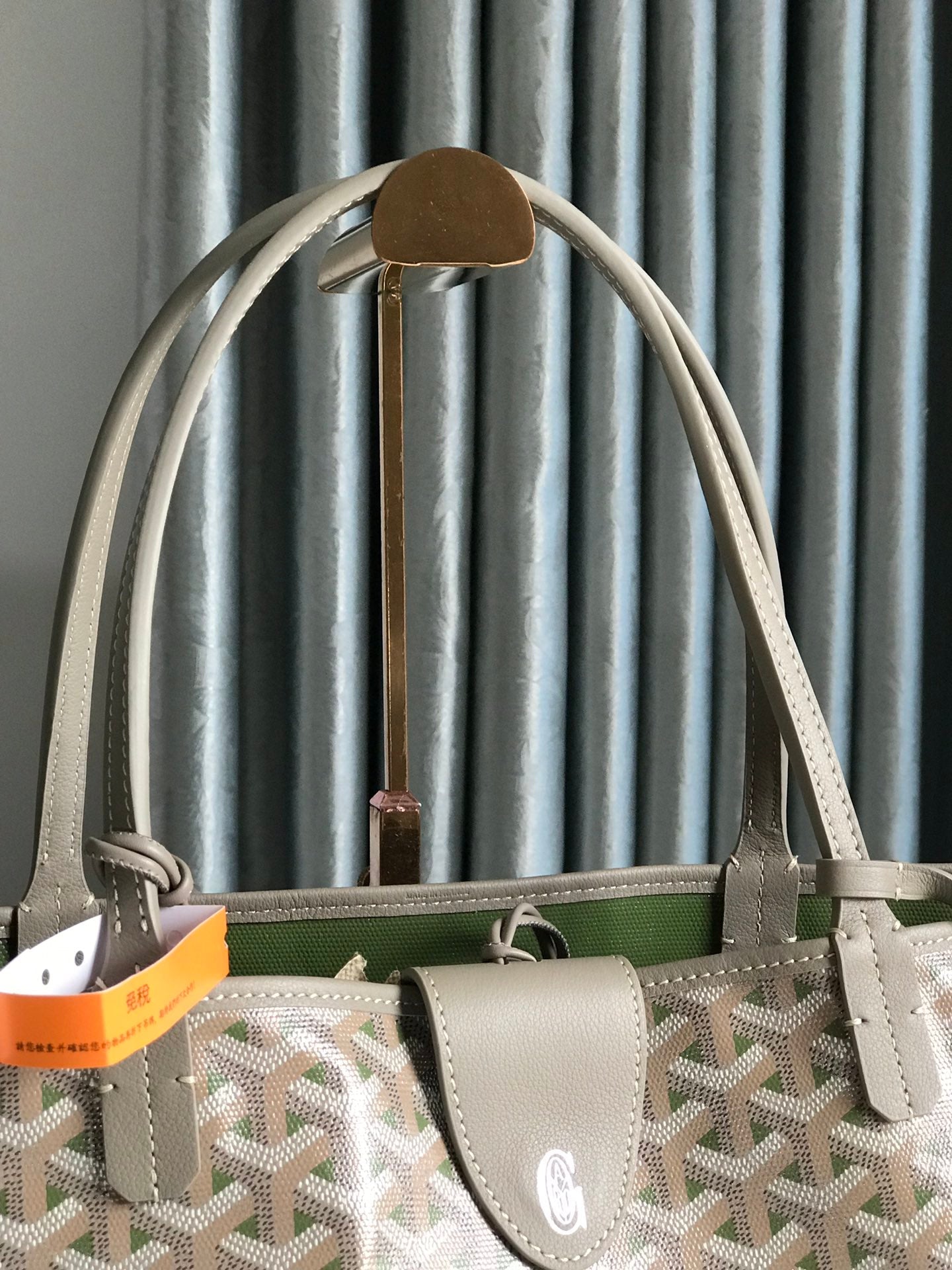 GOYARD SAINT LOUIS PM 40 IN GREY MIX GREEN GOYARDINE CANVAS AND CALFSKIN