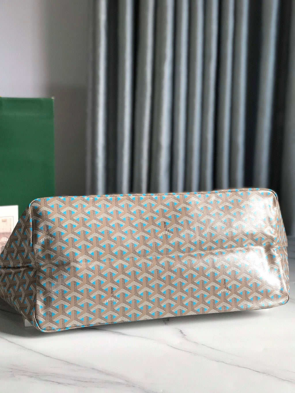 GOYARD SAINT LOUIS PM 40 IN GREY MIX BLUE GOYARDINE CANVAS AND CALFSKIN