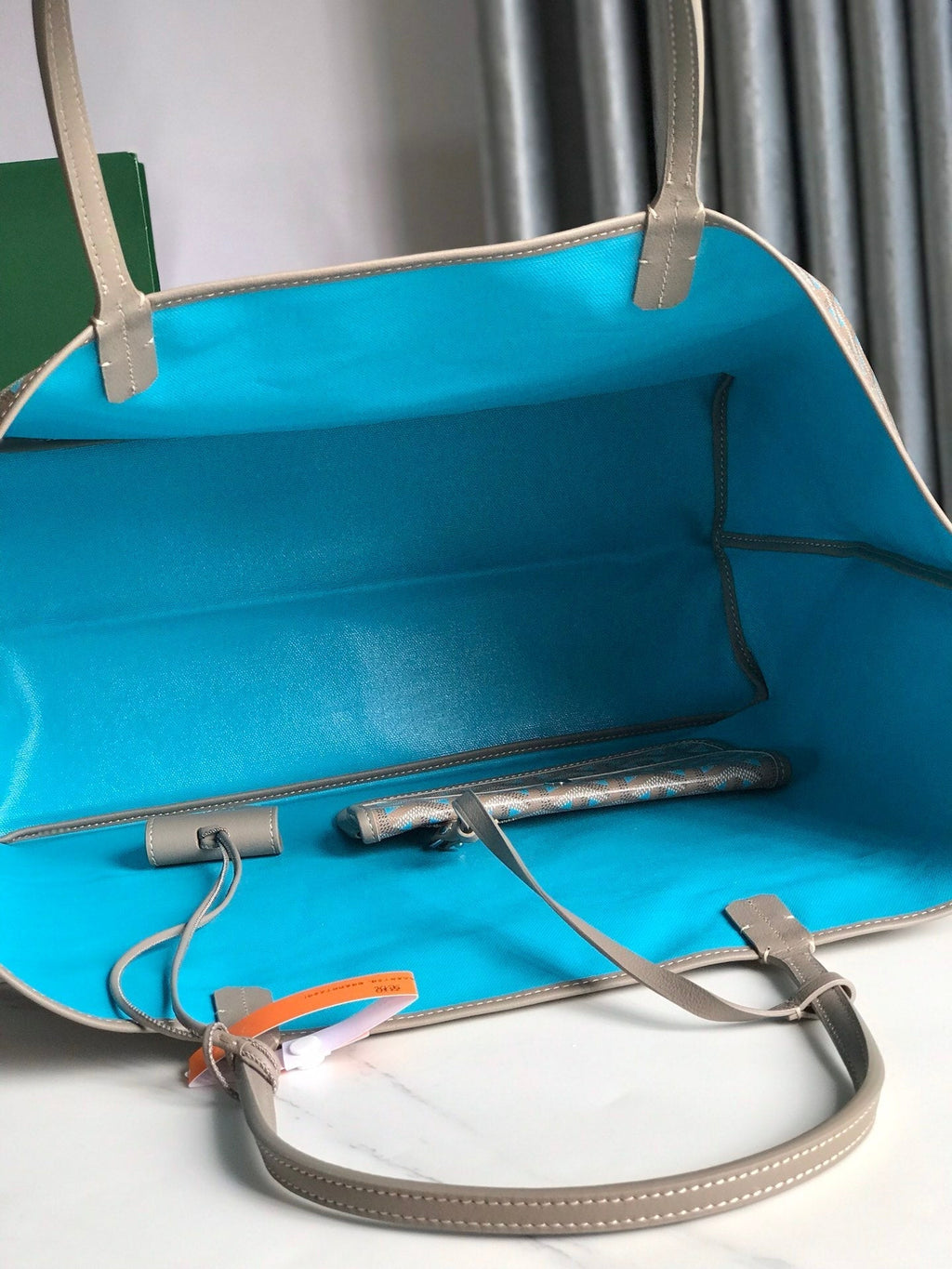 GOYARD SAINT LOUIS PM 40 IN GREY MIX BLUE GOYARDINE CANVAS AND CALFSKIN