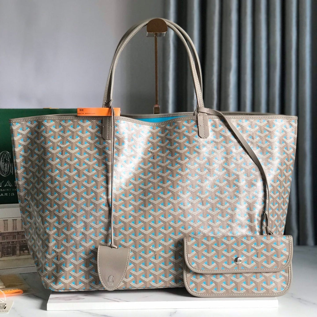 GOYARD SAINT LOUIS PM 40 IN GREY MIX BLUE GOYARDINE CANVAS AND CALFSKIN