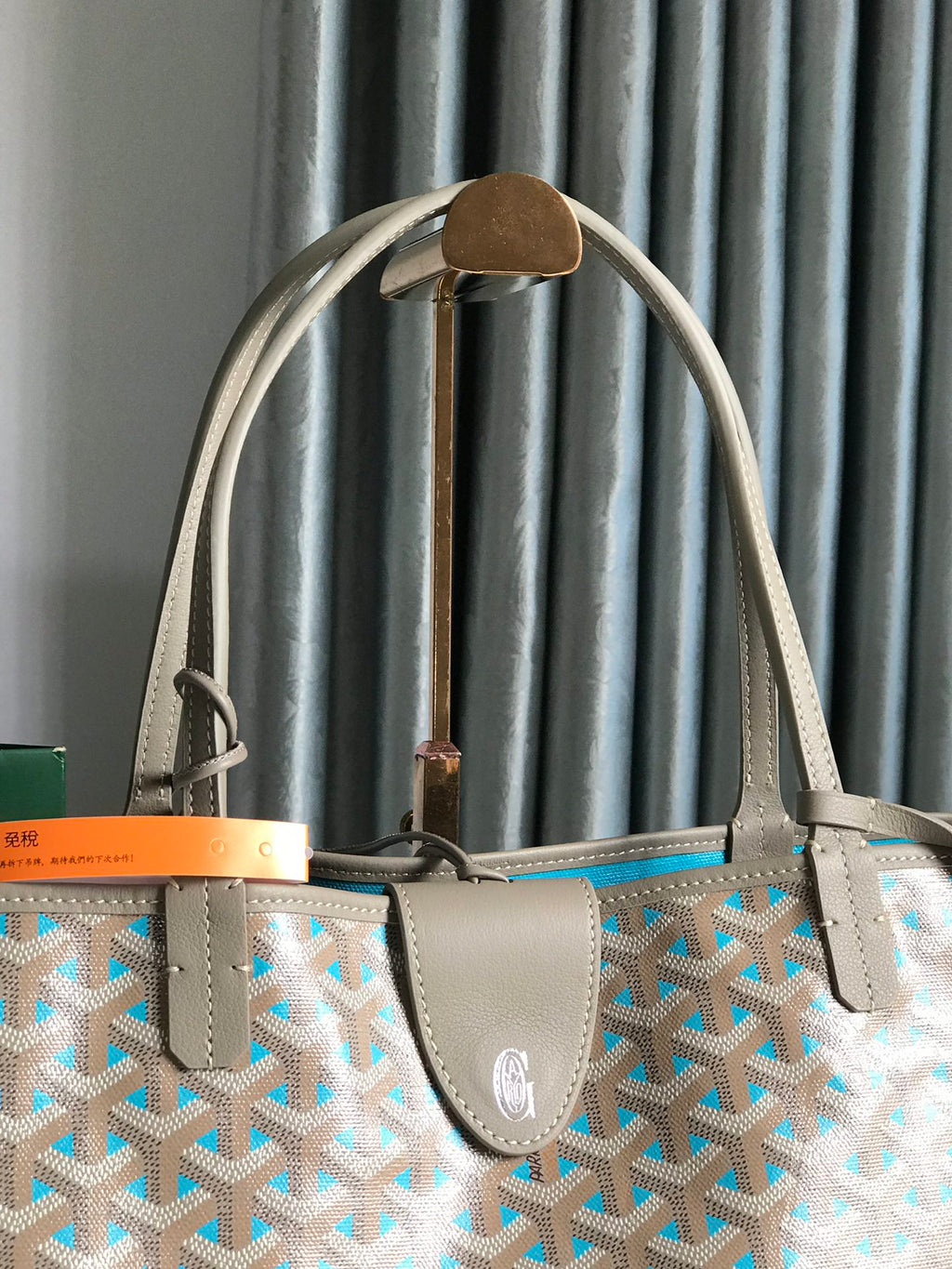 GOYARD SAINT LOUIS PM 40 IN GREY MIX BLUE GOYARDINE CANVAS AND CALFSKIN