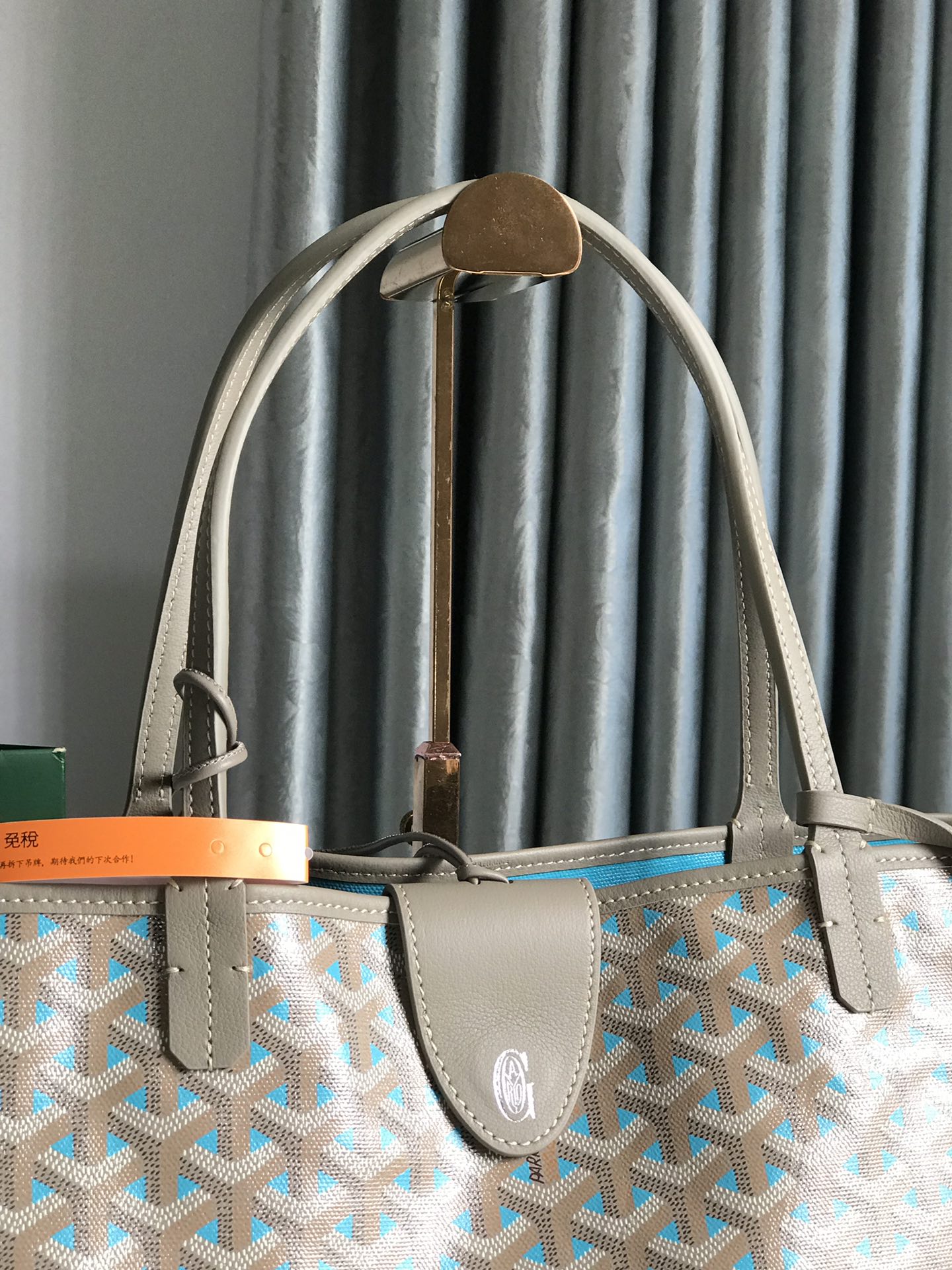 GOYARD SAINT LOUIS PM 40 IN GREY MIX BLUE GOYARDINE CANVAS AND CALFSKIN