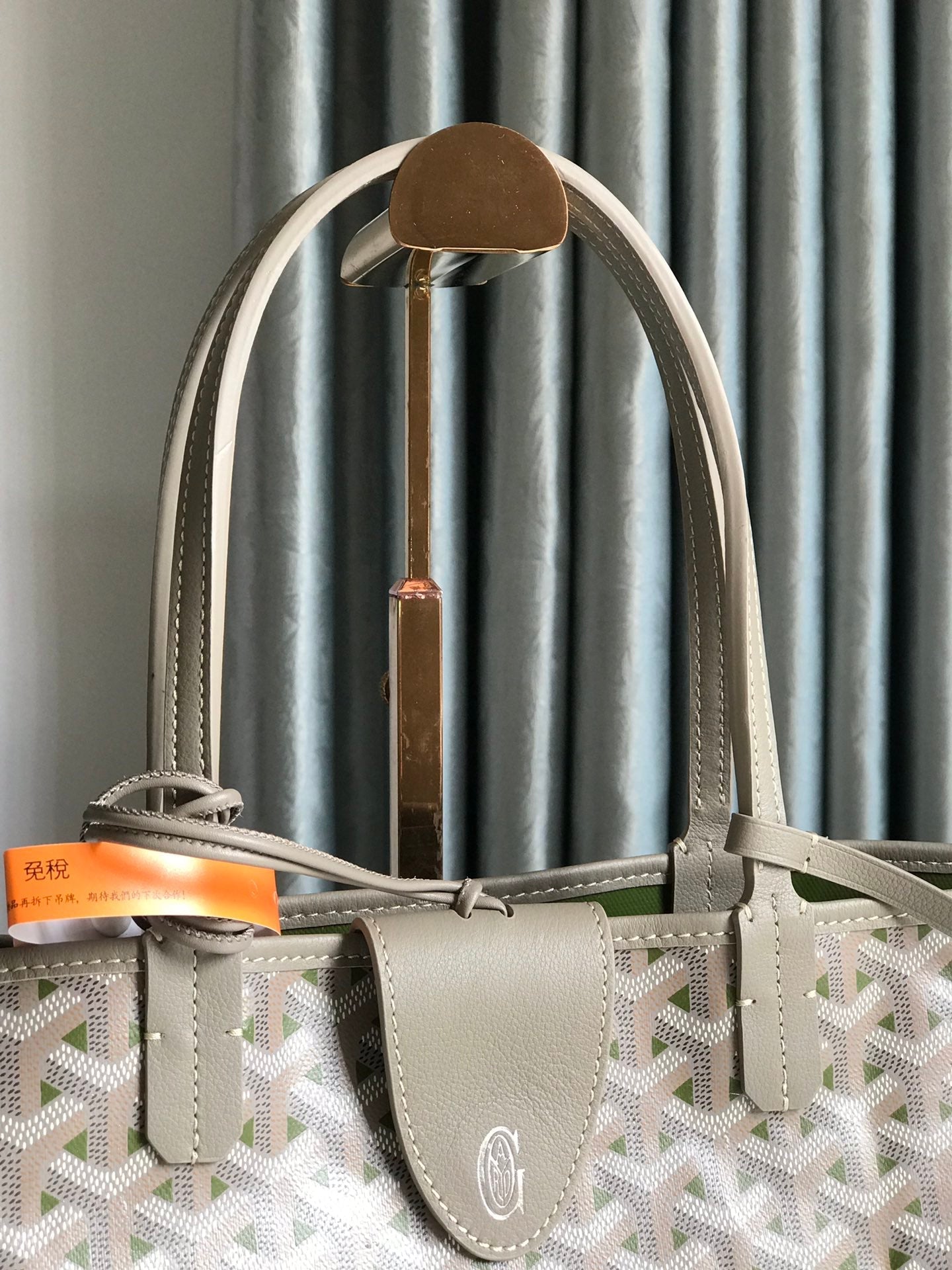 GOYARD SAINT LOUIS PM 34 IN GREY MIX GREEN GOYARDINE CANVAS AND CALFSKIN