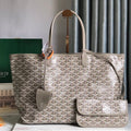 GOYARD SAINT LOUIS PM 34 IN GREY MIX GREEN GOYARDINE CANVAS AND CALFSKIN