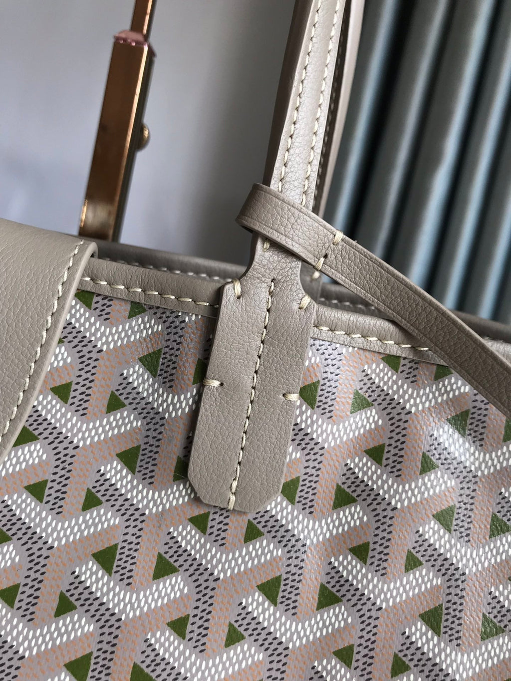 GOYARD SAINT LOUIS PM 34 IN GREY MIX GREEN GOYARDINE CANVAS AND CALFSKIN