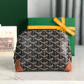 GOYARD VENDÔME COSMETIC POUCH 17 IN BLACK GOYARDINE CANVAS AND TAN CALFSKIN TRIM
