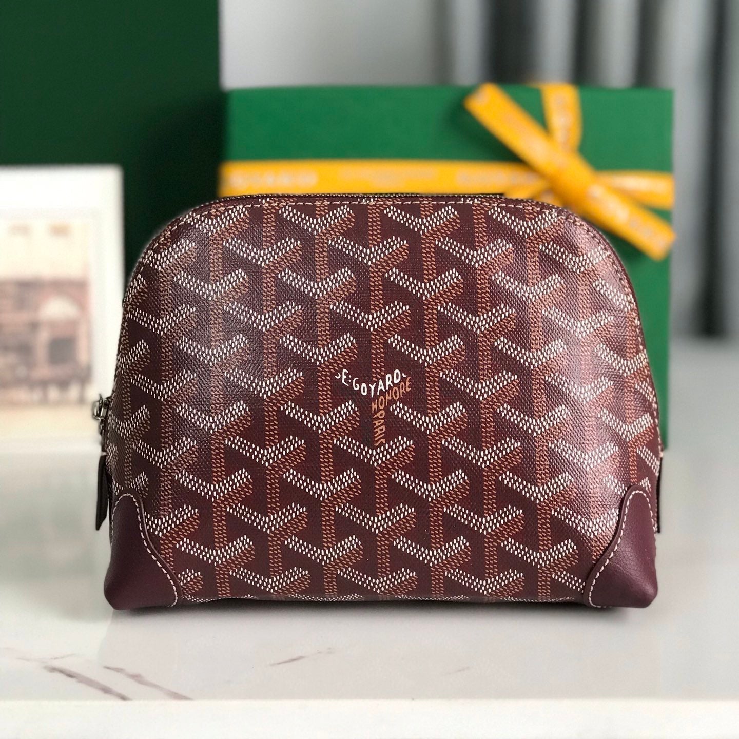 GOYARD VENDÔME COSMETIC POUCH 17 IN WINE RED GOYARDINE CANVAS AND CALFSKIN TRIM