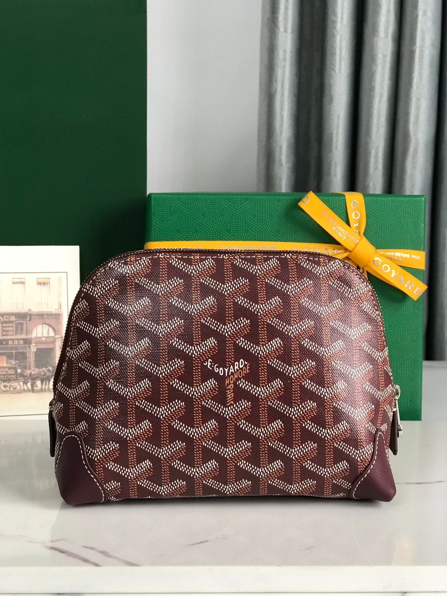 GOYARD VENDÔME COSMETIC POUCH 17 IN WINE RED GOYARDINE CANVAS AND CALFSKIN TRIM