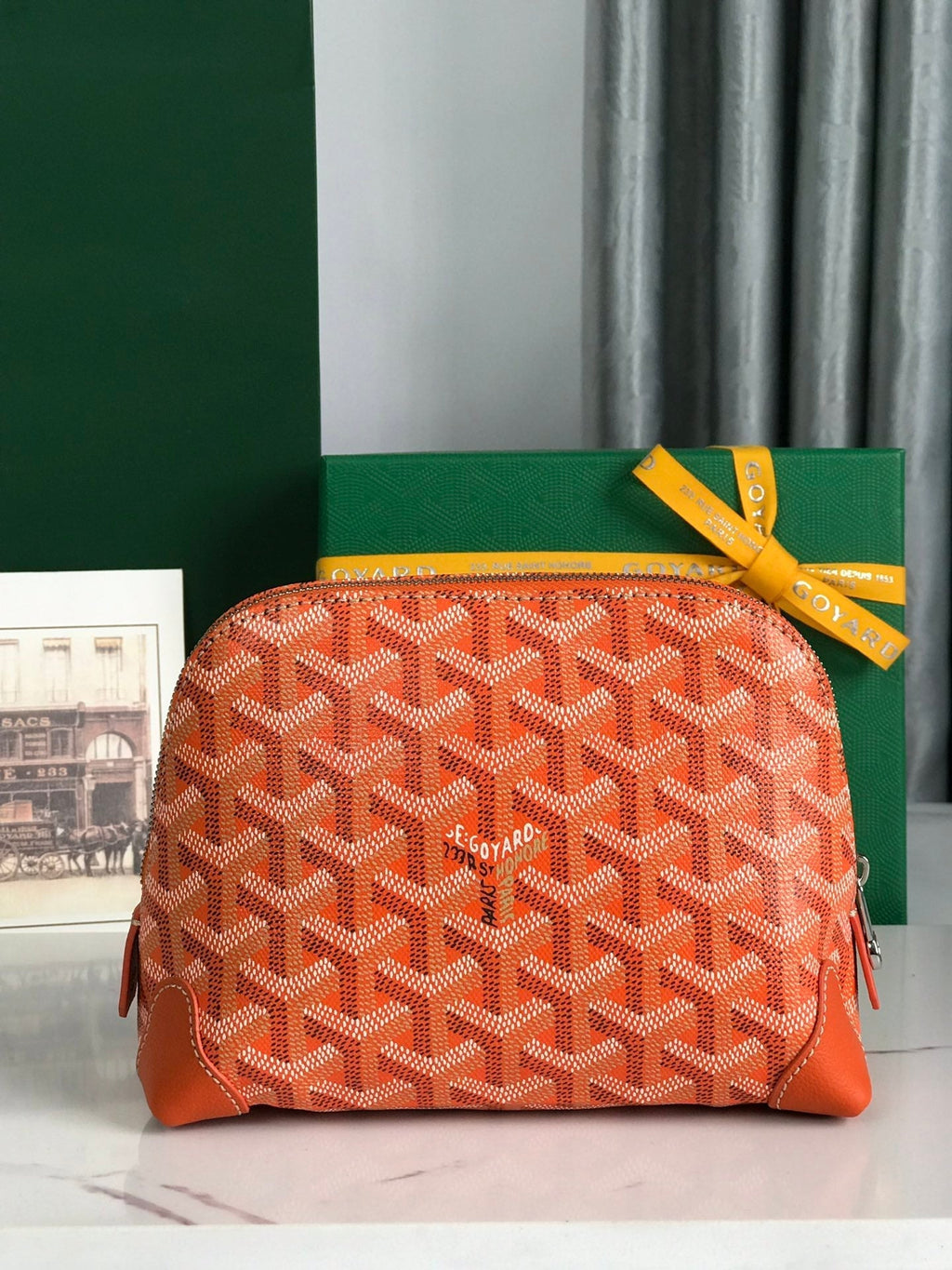 GOYARD VENDÔME COSMETIC POUCH 17 IN ORANGE GOYARDINE CANVAS AND CALFSKIN TRIM