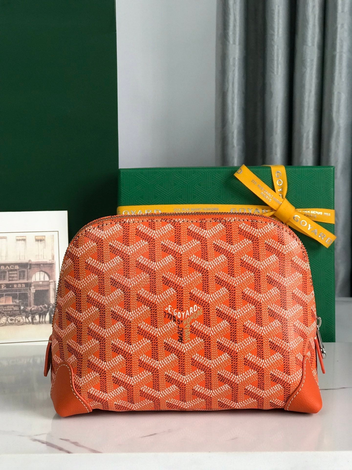 GOYARD VENDÔME COSMETIC POUCH 17 IN ORANGE GOYARDINE CANVAS AND CALFSKIN TRIM