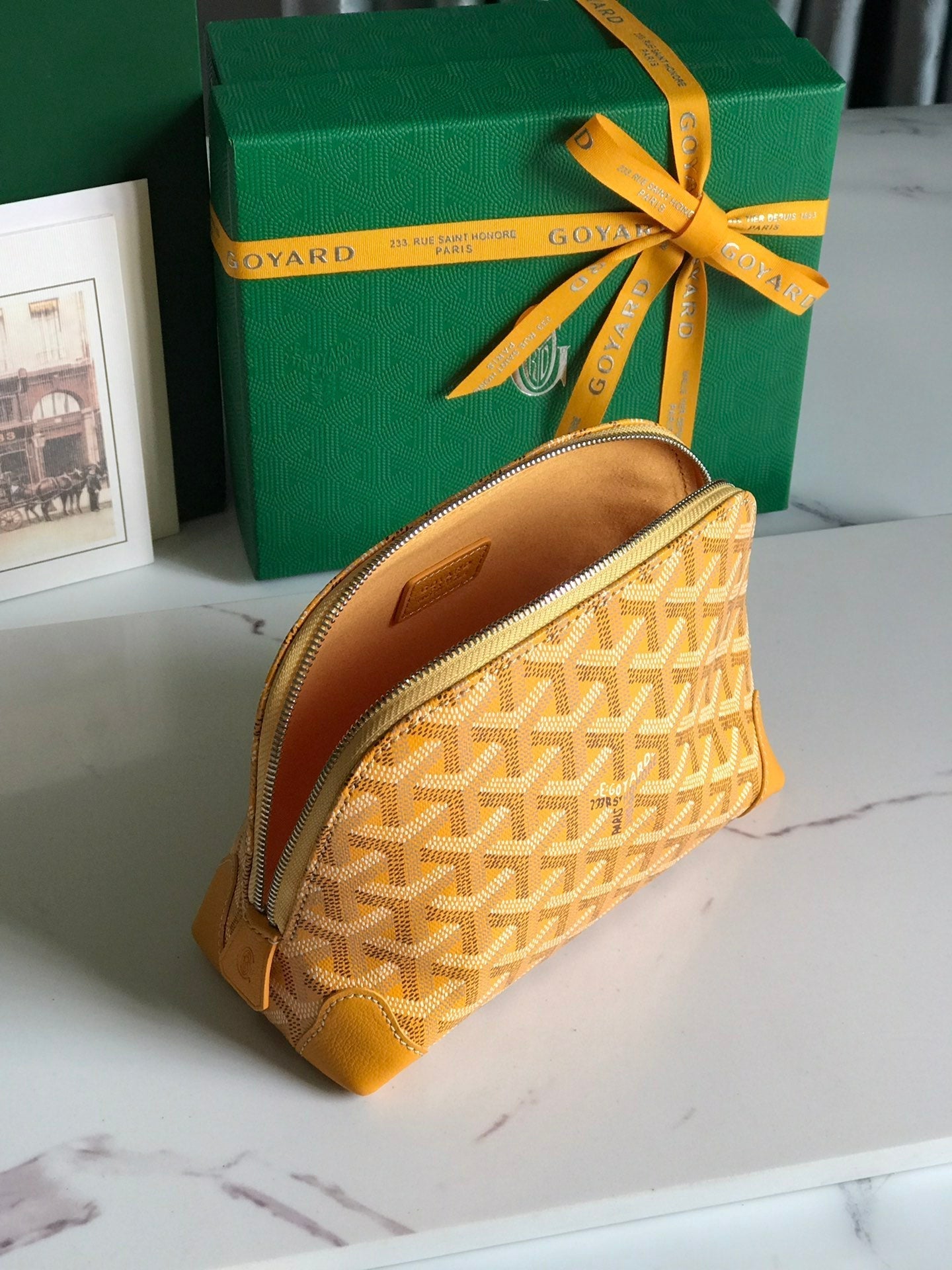 GOYARD VENDÔME COSMETIC POUCH 17 IN YELLOW GOYARDINE CANVAS AND CALFSKIN TRIM