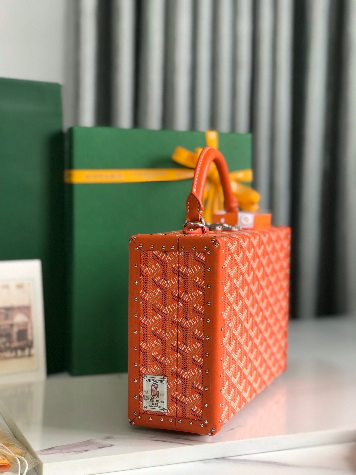 GOYARD GRAND HÔTEL TRUNK BAG 24 IN ORANGE GOYARDINE CANVAS AND CALFSKIN