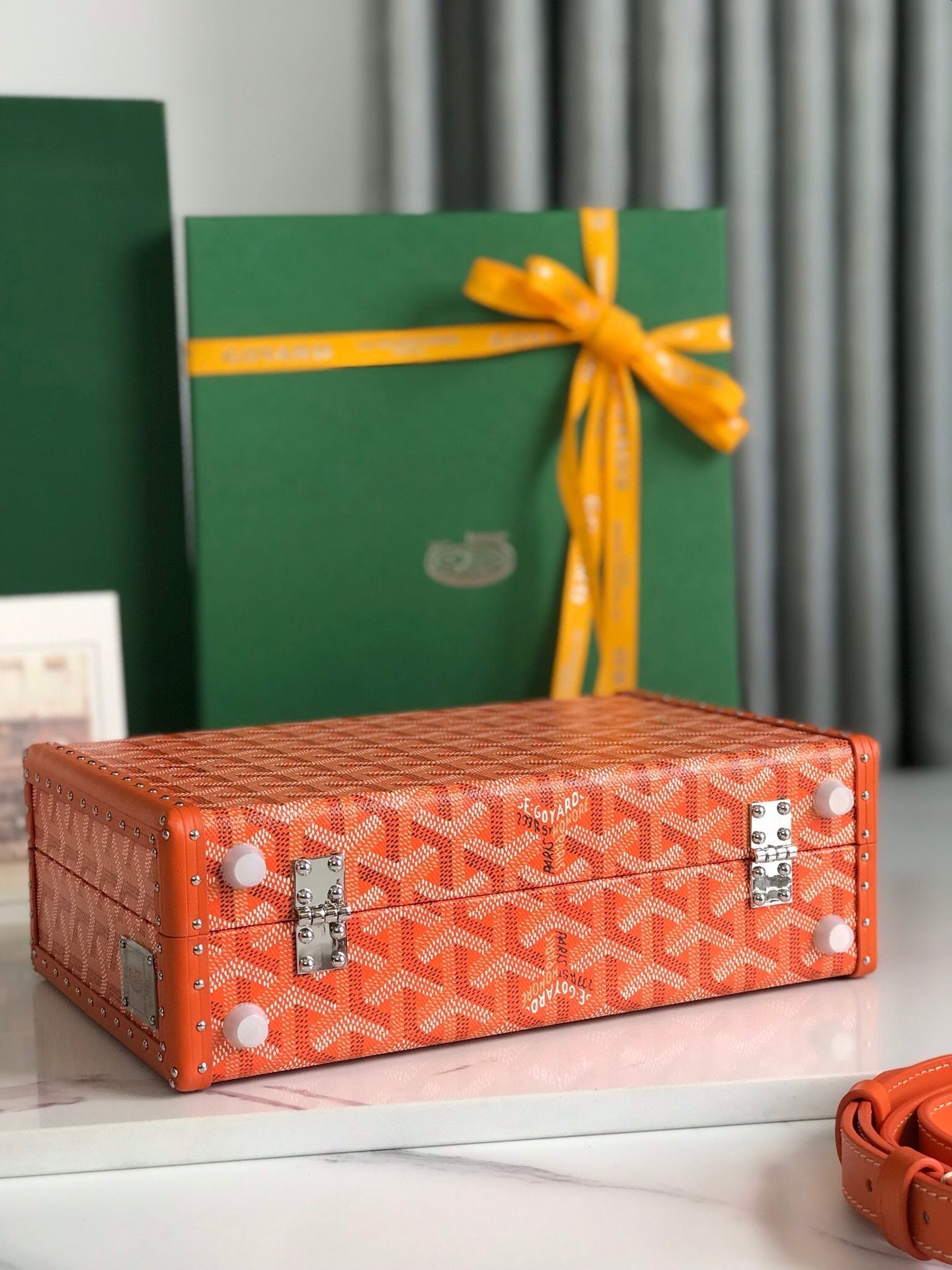 GOYARD GRAND HÔTEL TRUNK BAG 24 IN ORANGE GOYARDINE CANVAS AND CALFSKIN