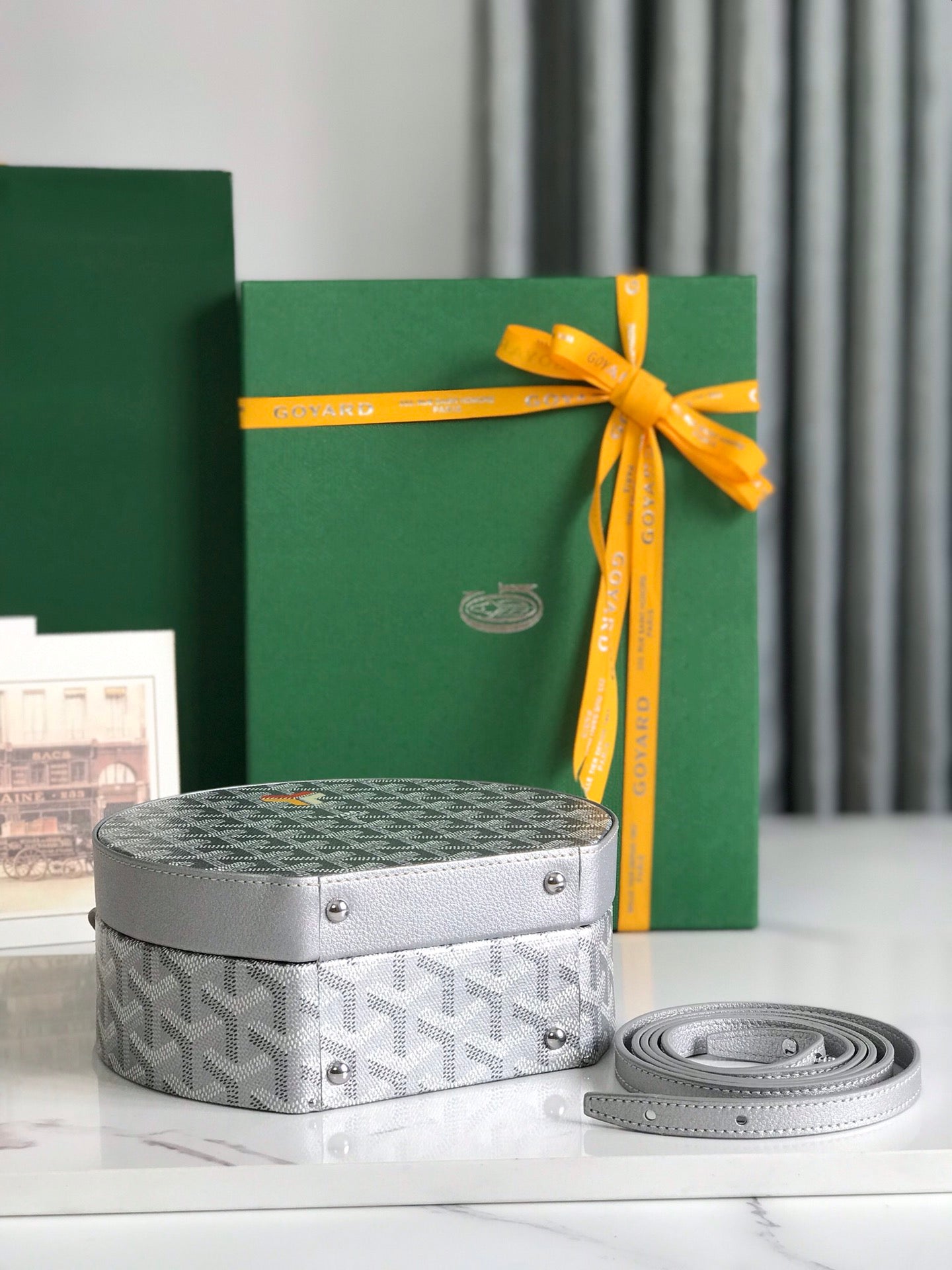 GOYARD THE ALTO HATBOX TRUNK BAG 18 IN GRAY GOYARDINE CANVAS