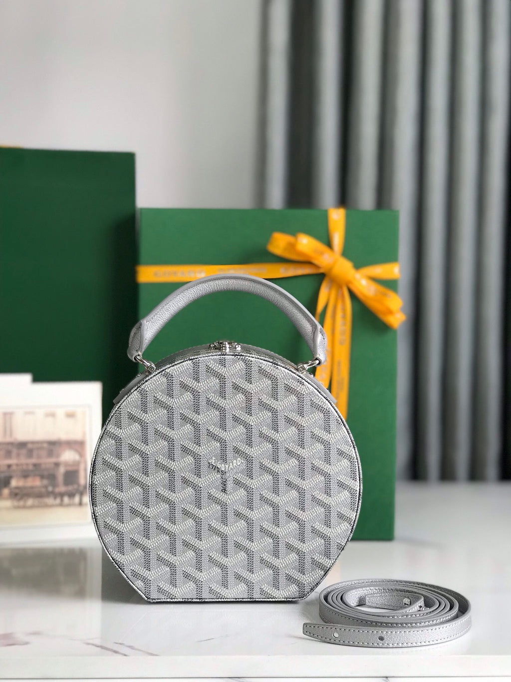 GOYARD THE ALTO HATBOX TRUNK BAG 18 IN GRAY GOYARDINE CANVAS