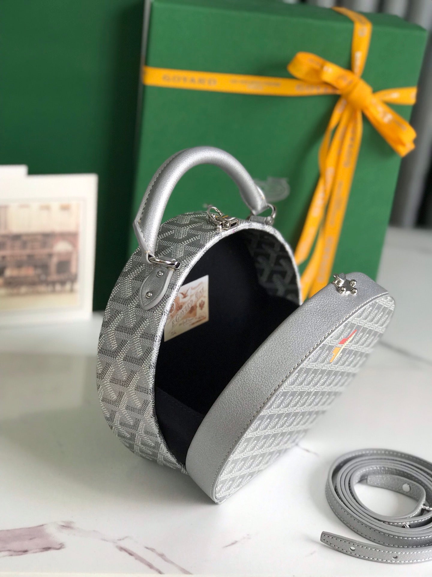 GOYARD THE ALTO HATBOX TRUNK BAG 18 IN GRAY GOYARDINE CANVAS