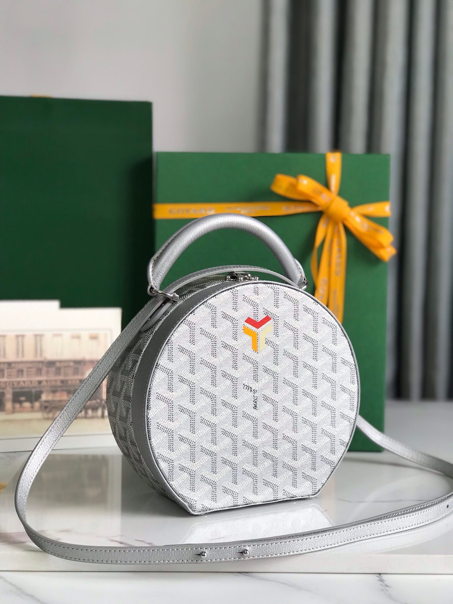 GOYARD THE ALTO HATBOX TRUNK BAG 18 IN GRAY GOYARDINE CANVAS