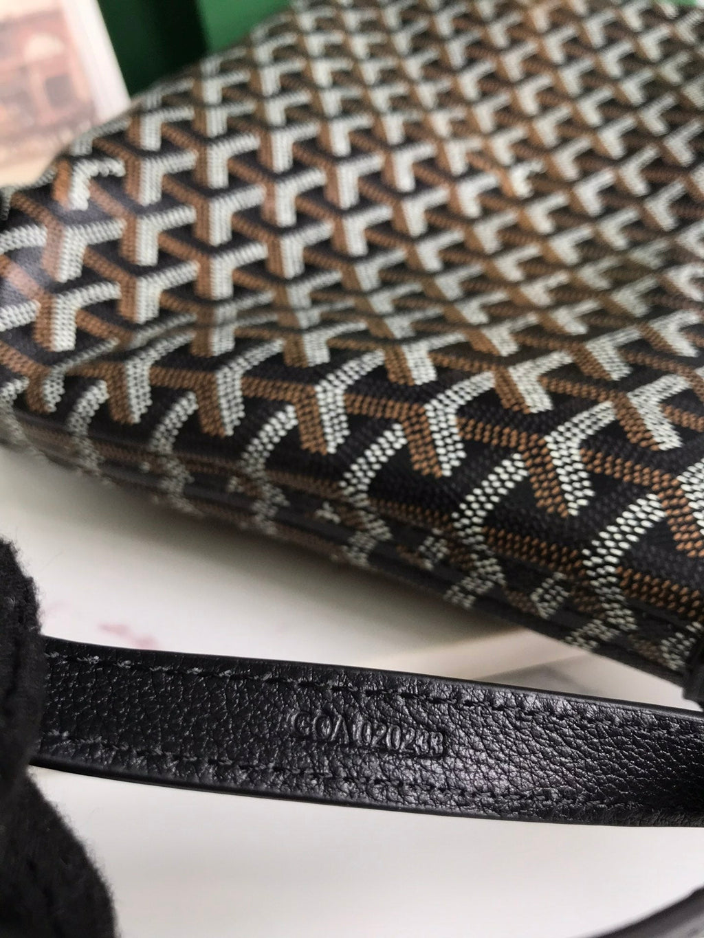 GOYARD CONTI POUCH 24 IN BLACK LAMBSKIN AND GOYARDINE CANVAS