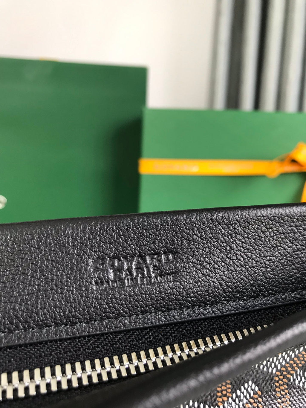GOYARD CONTI POUCH 24 IN BLACK LAMBSKIN AND GOYARDINE CANVAS