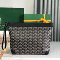 GOYARD CONTI POUCH 24 IN BLACK LAMBSKIN AND GOYARDINE CANVAS