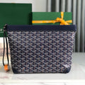 GOYARD CONTI POUCH 24 IN NAVY BLUE LAMBSKIN AND GOYARDINE CANVAS
