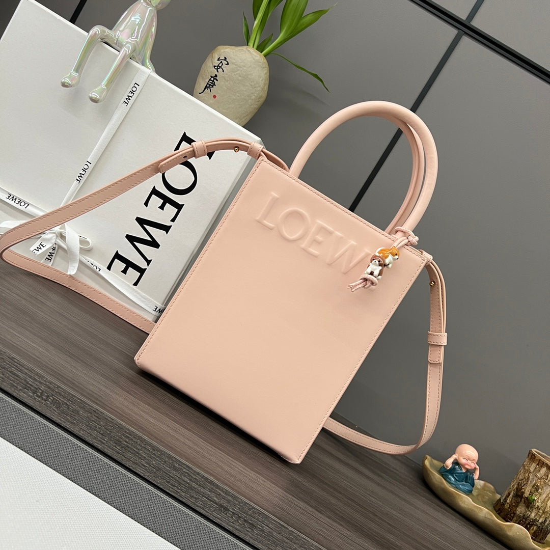 LOEWE STANDARD A5 TOTE BAG IN PEACH PINK CALFSKIN