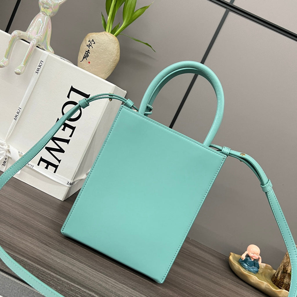 LOEWE STANDARD A5 TOTE BAG IN AQUAMARINE BLUE CALFSKIN