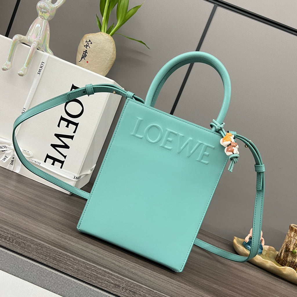 LOEWE STANDARD A5 TOTE BAG IN AQUAMARINE BLUE CALFSKIN