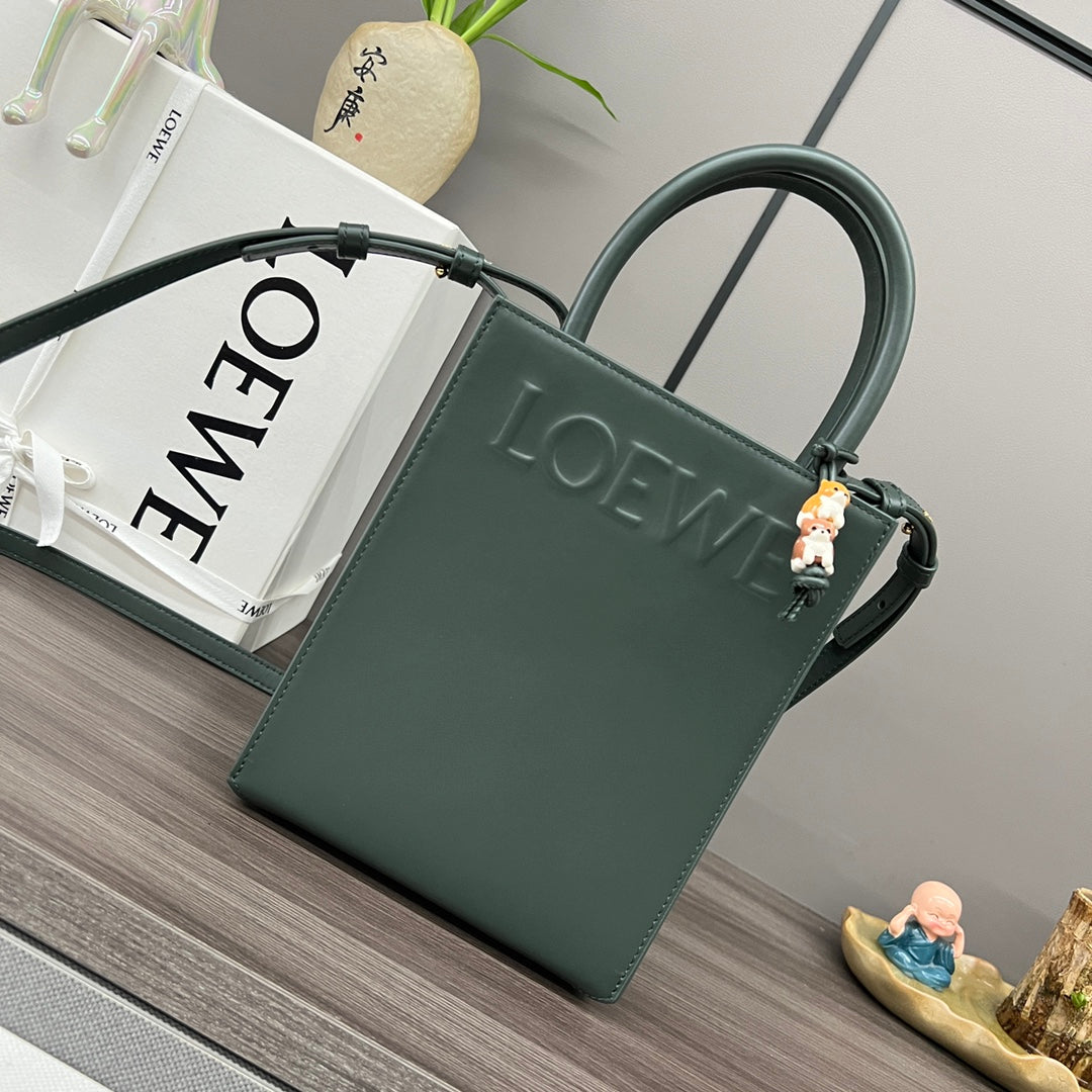 LOEWE STANDARD A5 TOTE BAG IN GREEN FOREST CALFSKIN