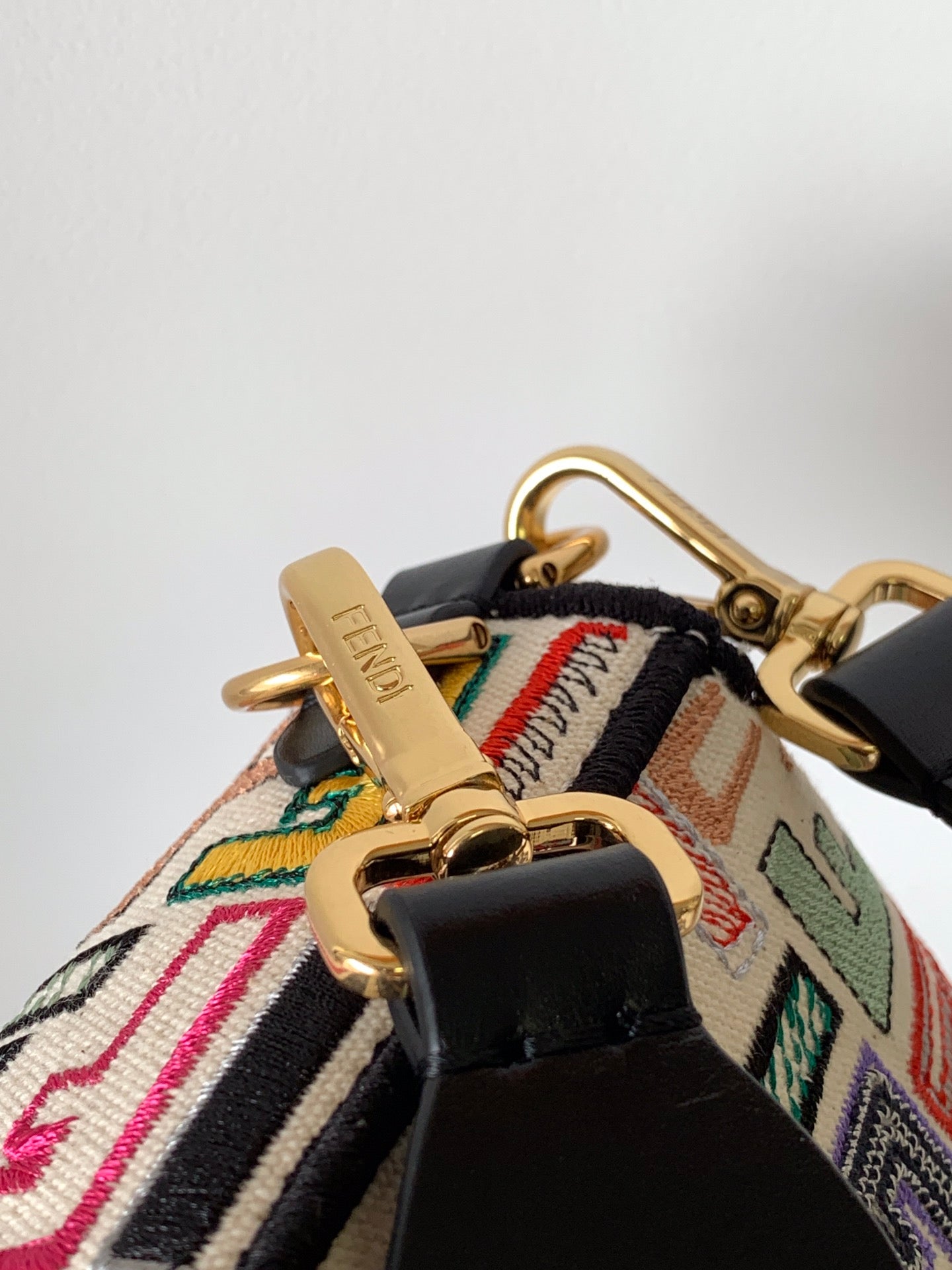 FENDI Fend Baguette Black and Multicolour Canvas Bag 27 with FF Embroidery Ghw
