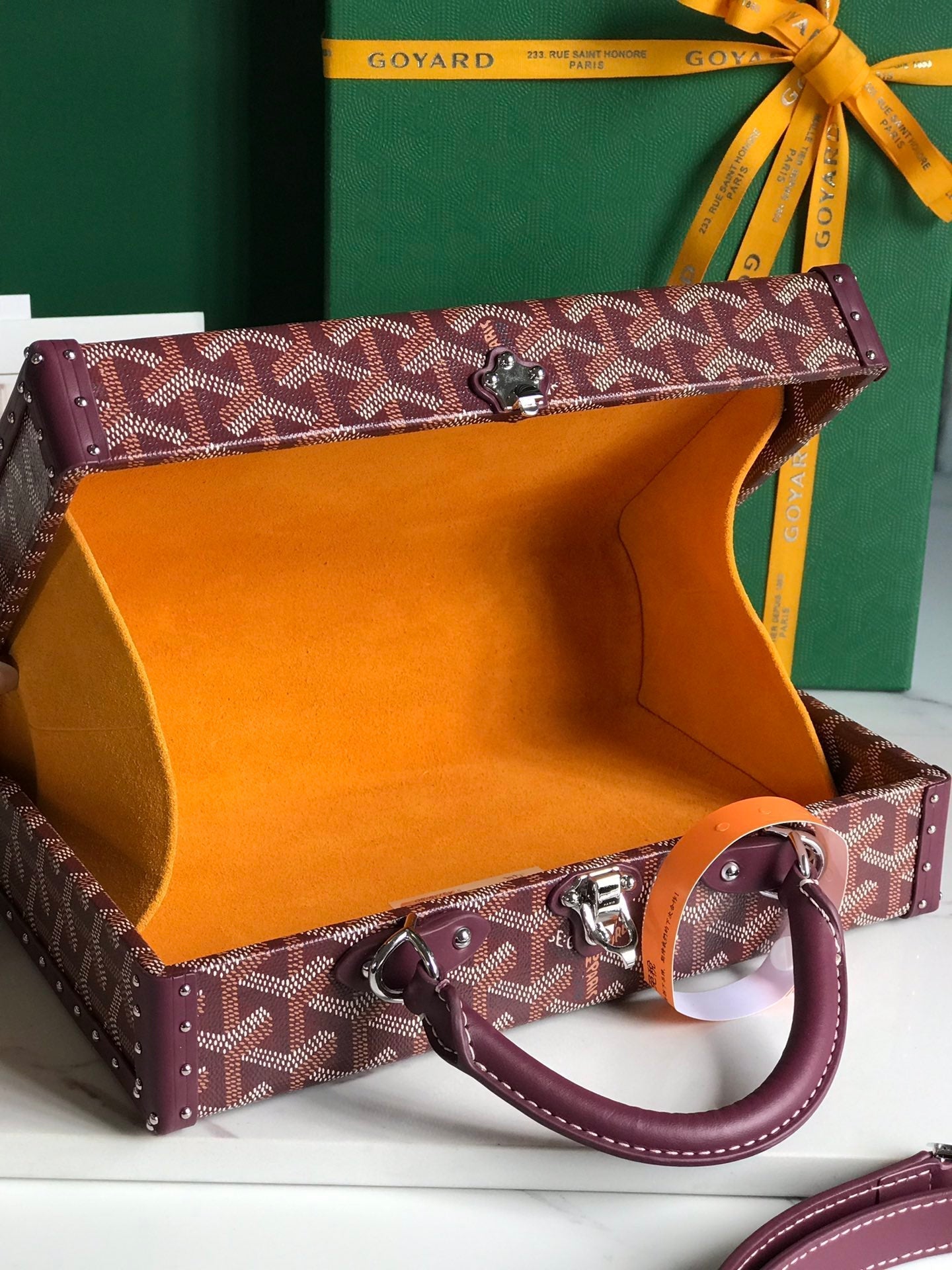 GOYARD GRAND HÔTEL TRUNK BAG 24 IN BURGUNDY RED GOYARDINE CANVAS AND CALFSKIN