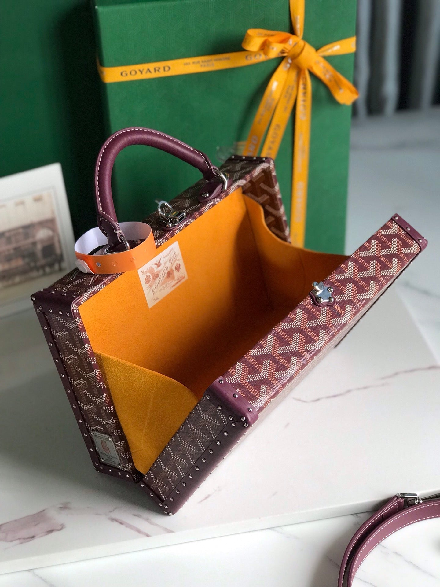GOYARD GRAND HÔTEL TRUNK BAG 24 IN BURGUNDY RED GOYARDINE CANVAS AND CALFSKIN