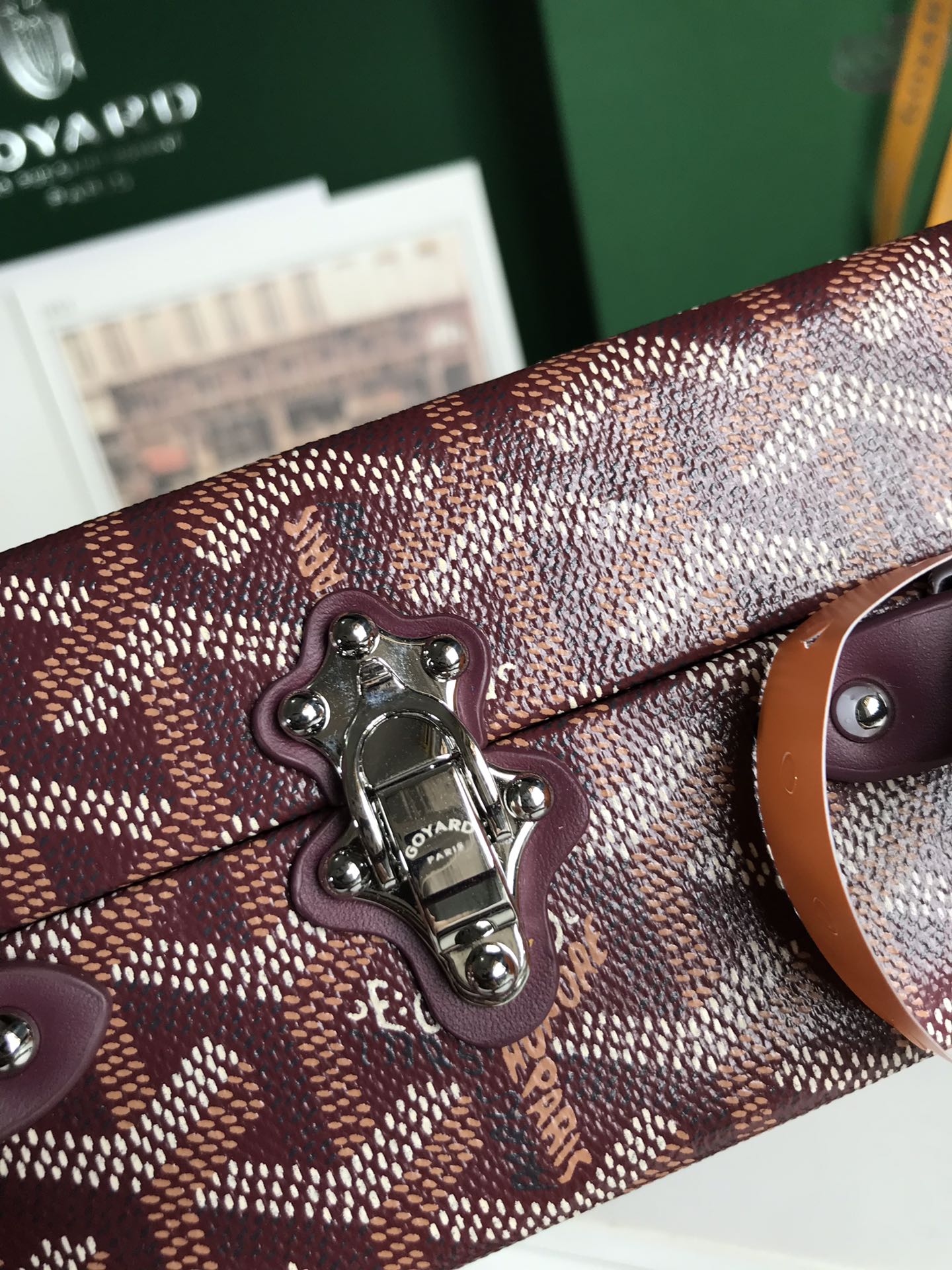 GOYARD GRAND HÔTEL TRUNK BAG 24 IN BURGUNDY RED GOYARDINE CANVAS AND CALFSKIN