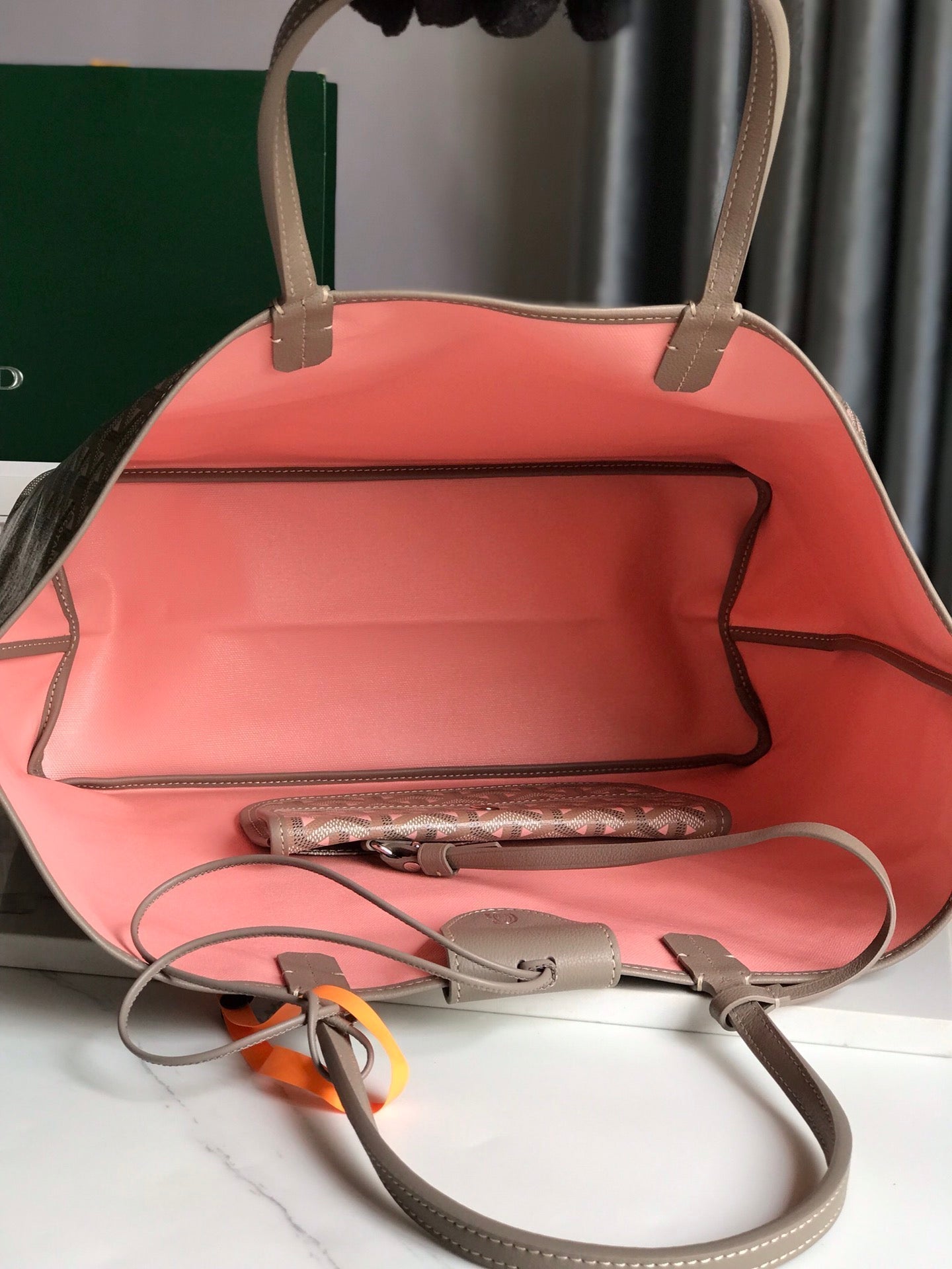 GOYARD SAINT LOUIS PM 34 IN GREY MIX PINK GOYARDINE CANVAS AND CALFSKIN