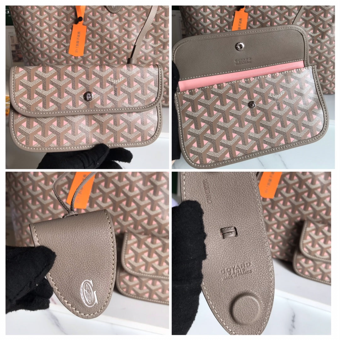 GOYARD SAINT LOUIS PM 34 IN GREY MIX PINK GOYARDINE CANVAS AND CALFSKIN