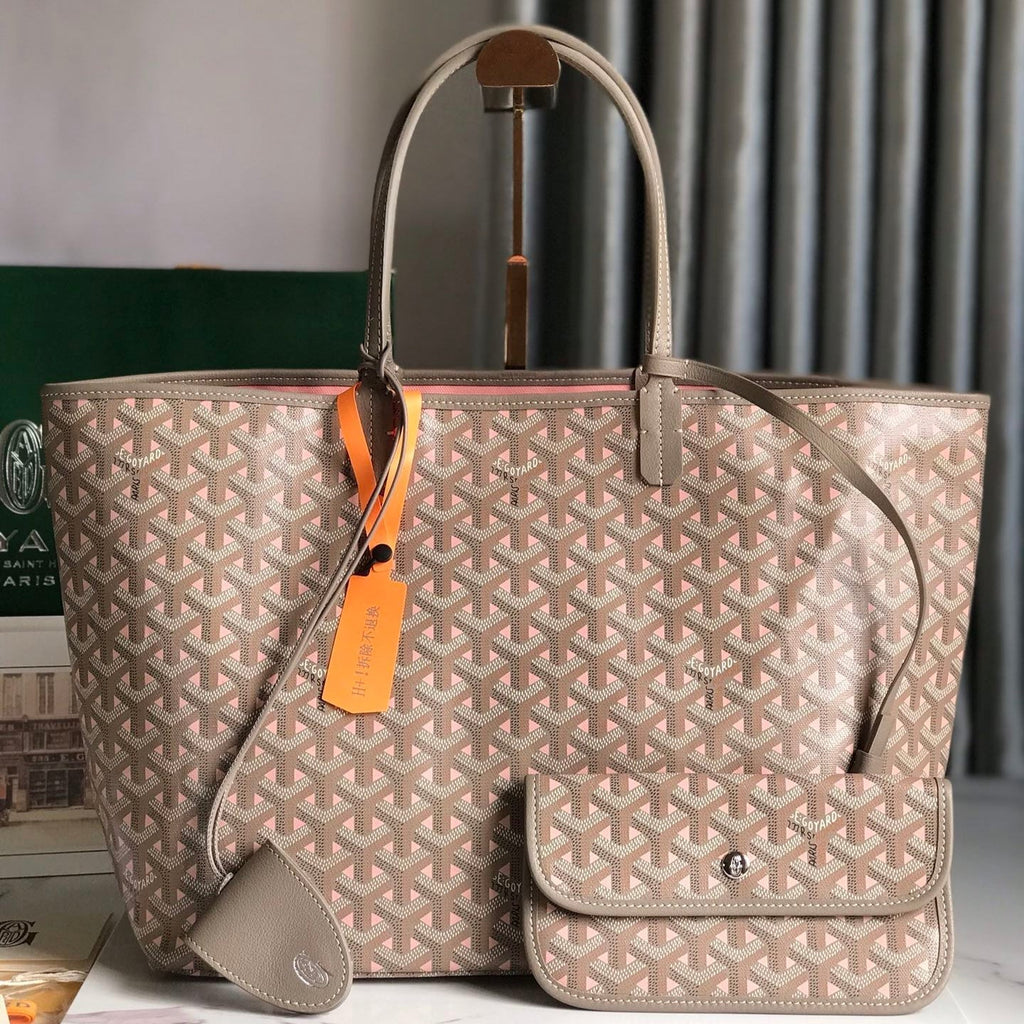 GOYARD SAINT LOUIS PM 34 IN GREY MIX PINK GOYARDINE CANVAS AND CALFSKIN