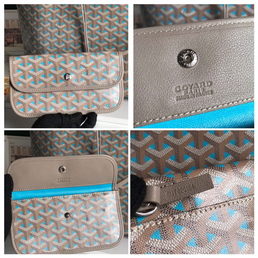 GOYARD SAINT LOUIS PM 34 IN GREY MIX BLUE GOYARDINE CANVAS AND CALFSKIN